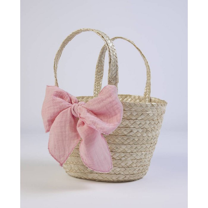 Rietenmandje met strik - Roze