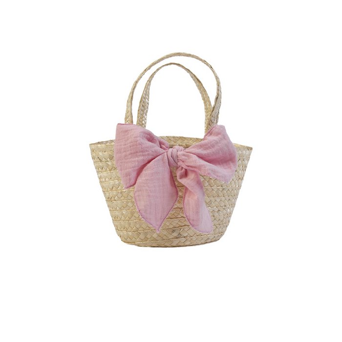 Rietenmandje met strik - Roze