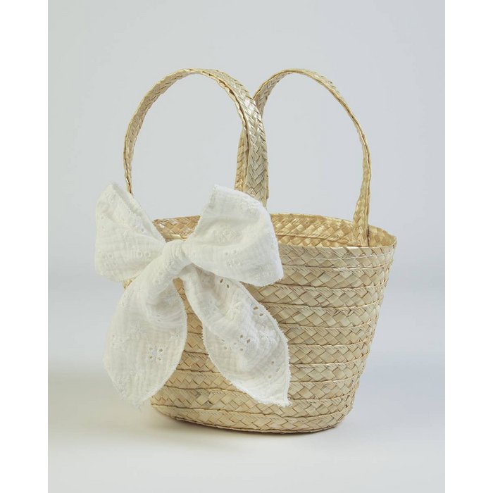 Rietenmandje met strik - Gebroken wit