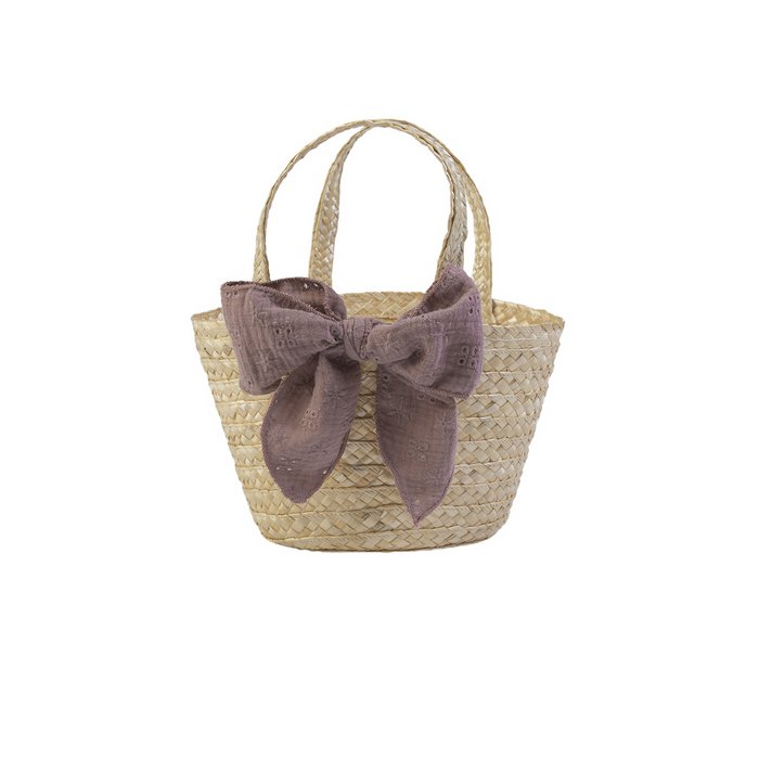Rietenmandje met strik - Paars