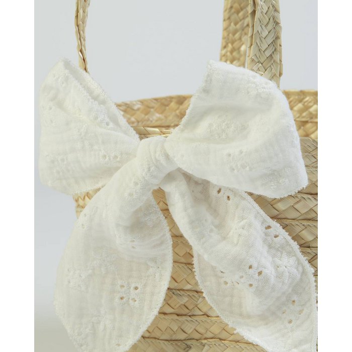 Rietenmandje met strik - Gebroken wit