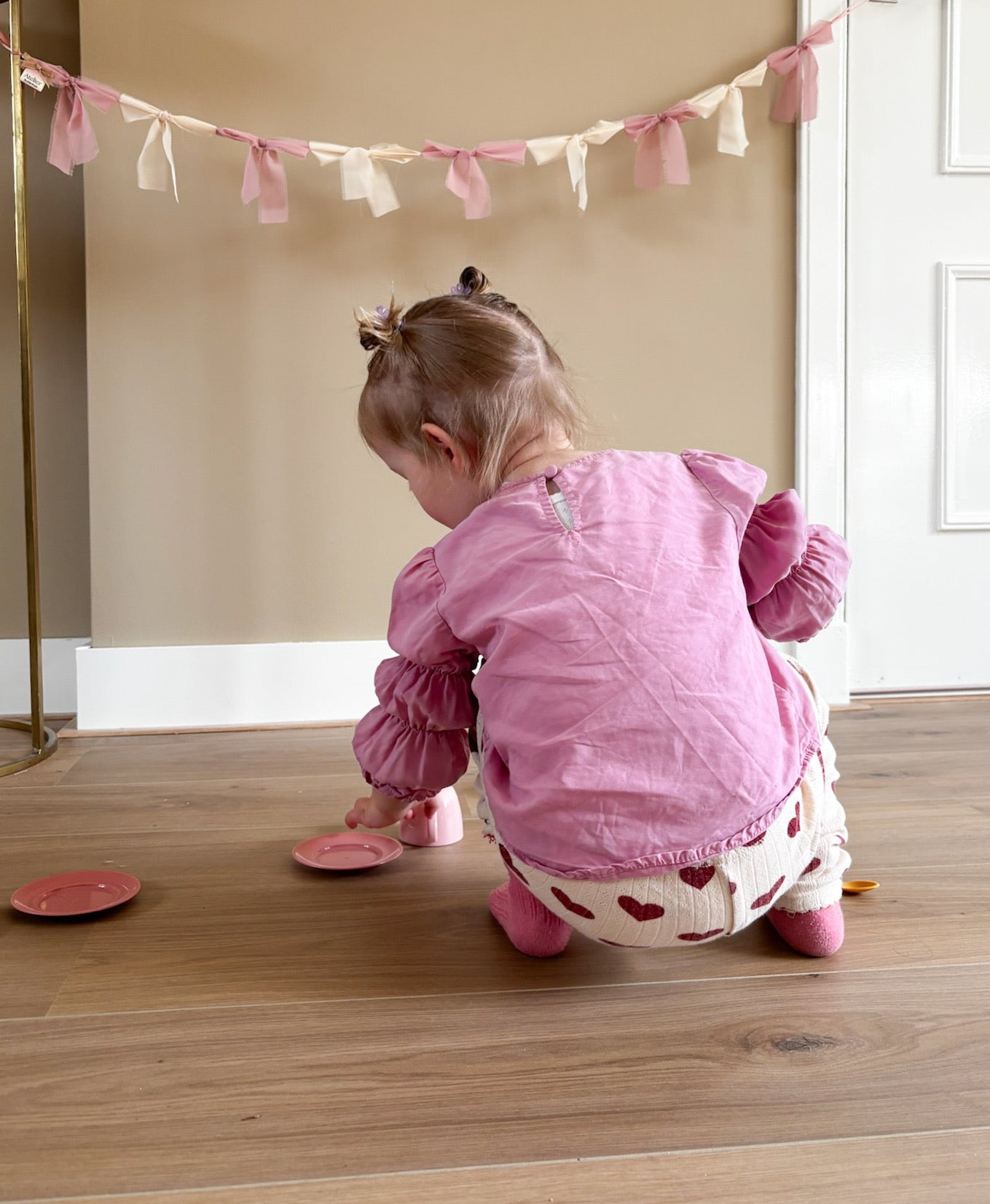 Strikkenslinger | kleine strikjes | Off white en licht roze | 1 meter