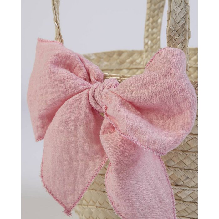 Rietenmandje met strik - Roze