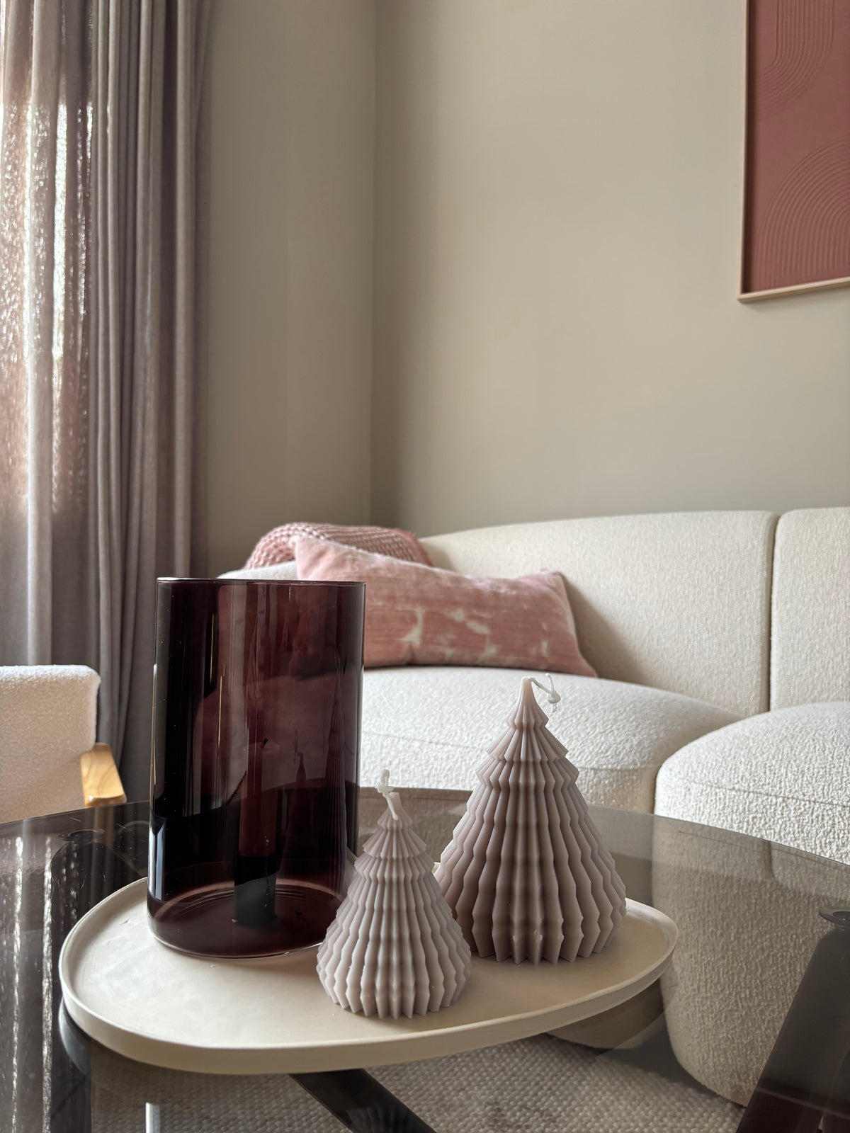 Kerstboom kaars | 2 maten | beige