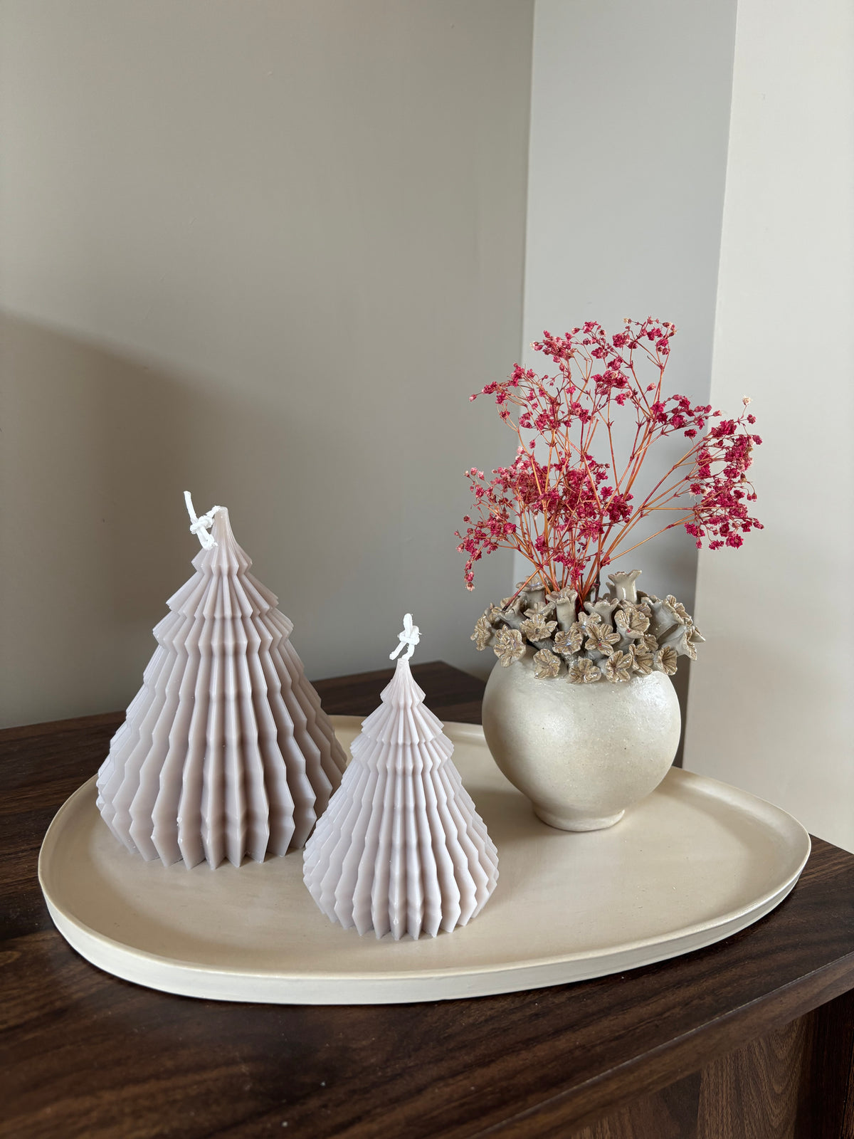 Kerstboom kaars | 2 maten | beige