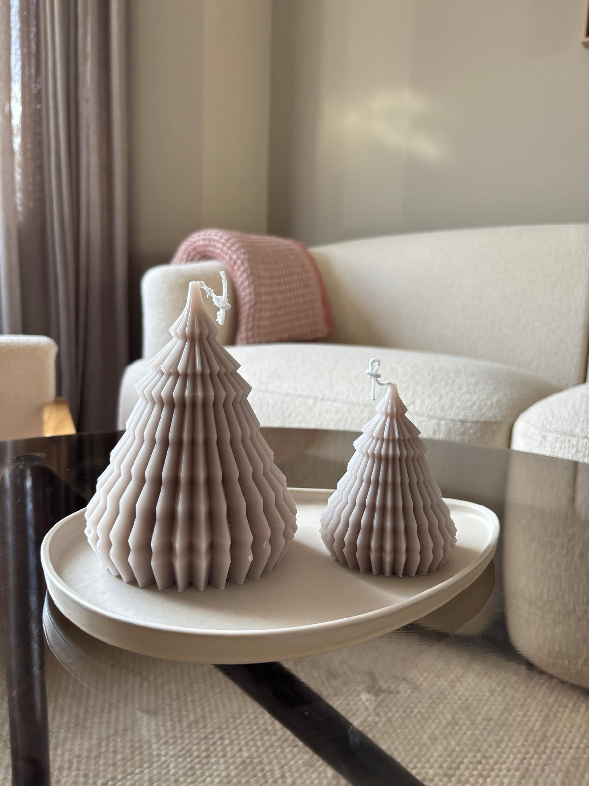 Kerstboom kaars | 2 maten | beige