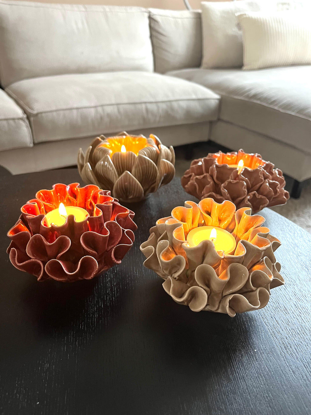 Keramieken waxinelichthouder | bloem | 4 varianten