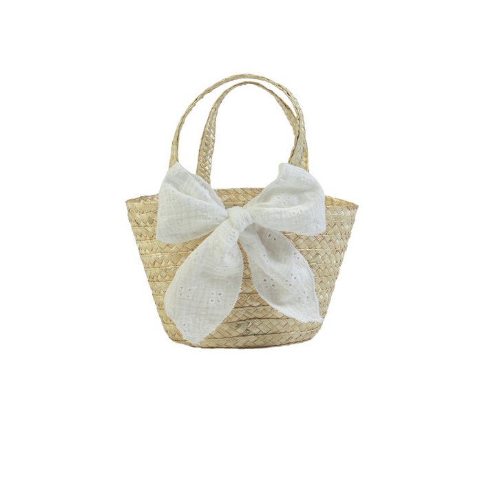 Rietenmandje met strik - Gebroken wit